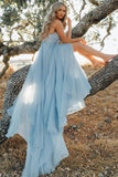 a line spaghetti straps chiffon slit light sky blue long prom dress