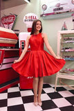 simple red short homecoming dresses a line jewel party dress