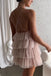 blush pink v neck short homecoming dress ruffle tulle criss cross back party dresses