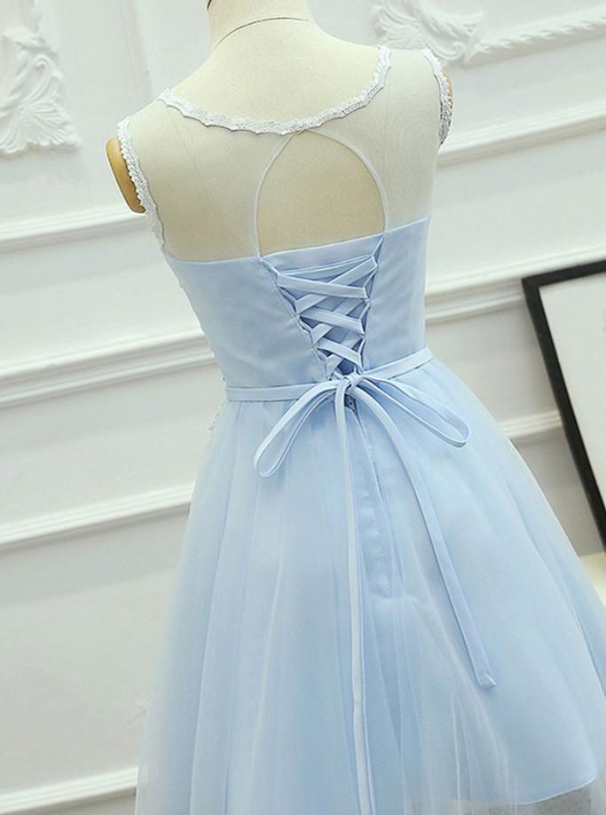 a line jewel keyhole back tulle homecoming dress with sash appliques gm297