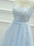 a line jewel keyhole back tulle homecoming dress with sash appliques gm297