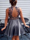 High Neck Open Back Beading Chiffon Short Homecoming Dress GM296