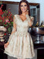 A-Line V-Neck Lace Long Sleeves Short Tulle Homecoming Dress GM307