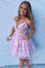 a line v neck pink homecoming dress short prom dresses with appliques