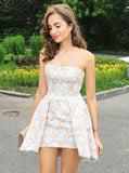 elegant strapless short mini lace cockatil party dress