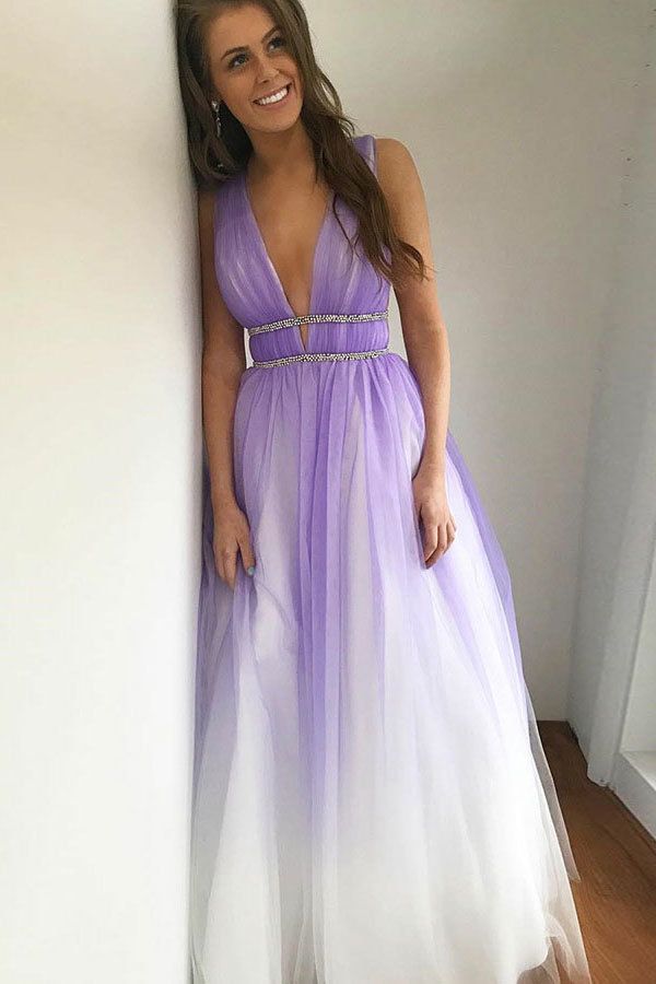 straps plunge neckline lilac ombre backless long prom dresses mp1149