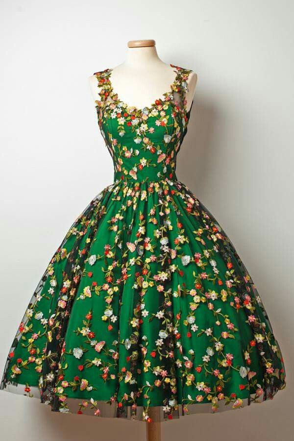 short prom dress with floral appliques green homecoming dress