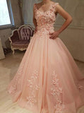 Straps Tulle Long Quinceanera Prom Dresses With Appliques MP178