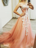 Sparkly Sweetheart Neck Tulle Long Prom Dresses With Appliques MP173
