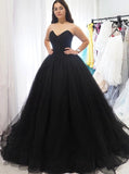 Sweetheart Tulle Ball Gown Black Long Formal Prom Dresses MP176