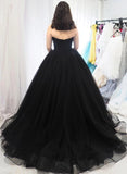 Sweetheart Tulle Ball Gown Black Long Formal Prom Dresses MP176