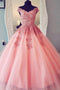 A-line Tulle Long Prom Dresses With Appliques, Quincea?era Evening Dress MP179