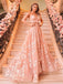 A-line V-neck Cut Out Long Prom Dresses Backless Floral Formal Dress MP170