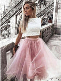 Elegant Tulle Two Piece Bateau Blush Homecoming Dress GM287