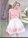 bateau pink two piece cap sleeve floral print homecoming dress