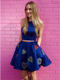 Royal Blue Two Piece Round Neck Homecoming Dress with Pockets GM286