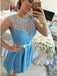 a line jewel keyhole back lace short prom homecoming dress with bowknot