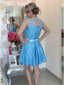 A-Line Jewel Keyhole Back Lace Short Prom Homecoming Dress With Bowknot GM284