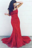 Mermaid Lace Long Prom Dress Burgundy Tulle Evening Dress MG162