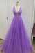A Line V Neck Lilac Prom Dress Tulle Long Formal Graduation Dresses MP132
