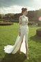 Gorgeous Lace Long Sleeve High Neck Chiffon Wedding Dress With Slit PW291