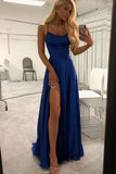 Royal Blue Simple Long Prom Dresses, Split Evening Party With Pockets MP783