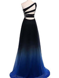 one shoulder ombre long prom dress cut out back beading ombre formal gown