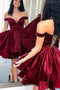 Short Burgundy Homecoming Dress, Short Satin Junior Prom Gown, GM425