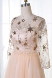 A-Line Bateau 3/4 Sleeves Stars Embroideried Tulle Homecoming Dresses GM111