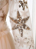 A-Line Bateau 3/4 Sleeves Stars Embroideried Tulle Homecoming Dresses GM111