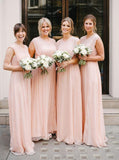 Crew sleeveless chiffon pearl pink long bridesmaid dresses gb359