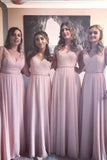 A-line pink bridesmaid dresses chiffon lace long bridesmaid dress gb391