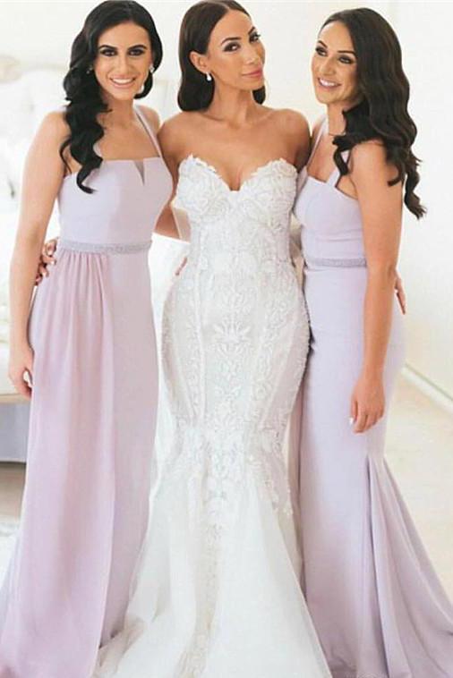Spaghetti straps long bridesmaid dresses mermaid wedding guest gowns gb394