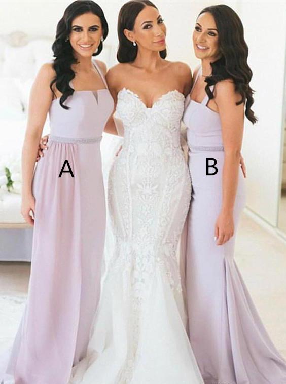 Spaghetti straps long bridesmaid dresses mermaid wedding guest gowns gb394