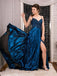 A-line Satin Long Prom Dresses With Beading, Sexy Split Evening Dress MP77