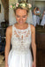 A-line Scoop Neckline Ivory Chiffon Lace Long Beach Wedding Dress PW55