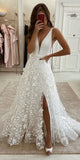 a line bohemian wedding dress with lace appliques beach bridal gown