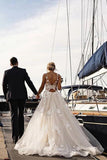 Tulle A Line Round Neckline Floral Appliques Beach Wedding Bridal Dresses PW108