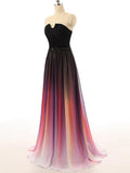 Strapless Notched Ombre Long Prom Dresses Backless Formal Gown With Pleats MP34