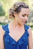 Ruffles v-neck sleeveless navy blue long bridesmaid dresses gb380