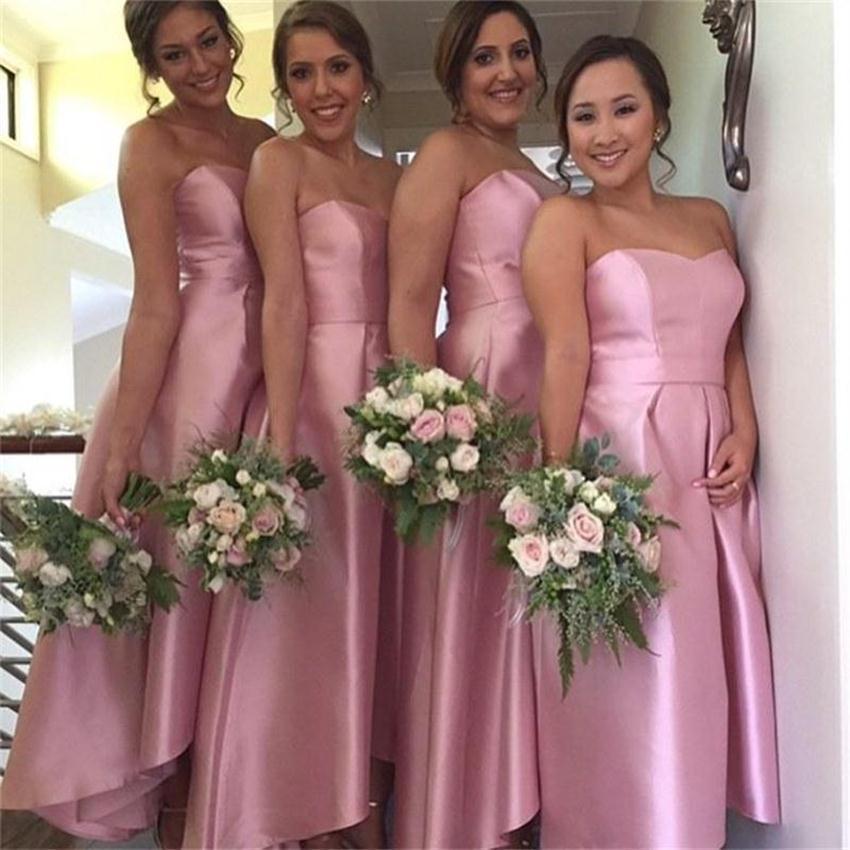 Sweetheart high low simple pink bridesmaid dress with pleats gb356