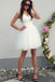 simple a line v neck white short prom dress tulle homecoming dress