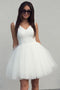 Simple A-line V-neck White Short Prom Dress, Tulle Homecoming Dress GM347