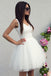 simple a line v neck white short prom dress tulle homecoming dress
