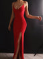 Spaghetti Straps Red Long Prom Dresses, Split Mermaid Evening Gown MG103
