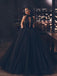 Halter Black Backless Prom Dresses With Pockets, Tulle Black Long Formal Gown MP125
