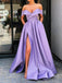 Off Shoulder Lilac Long Prom Dress with Split, Long Formal Evening Dresses MP127