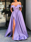 Off Shoulder Lilac Long Prom Dress with Split, Long Formal Evening Dresses MP127