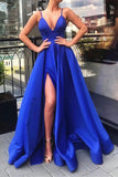 Simple A Line Royal Blue Prom Dress with Split, Long Formal Evening Dresses MP128