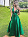 A-line V Neck Green Prom Dresses, Simple Long Formal Dresses MP130